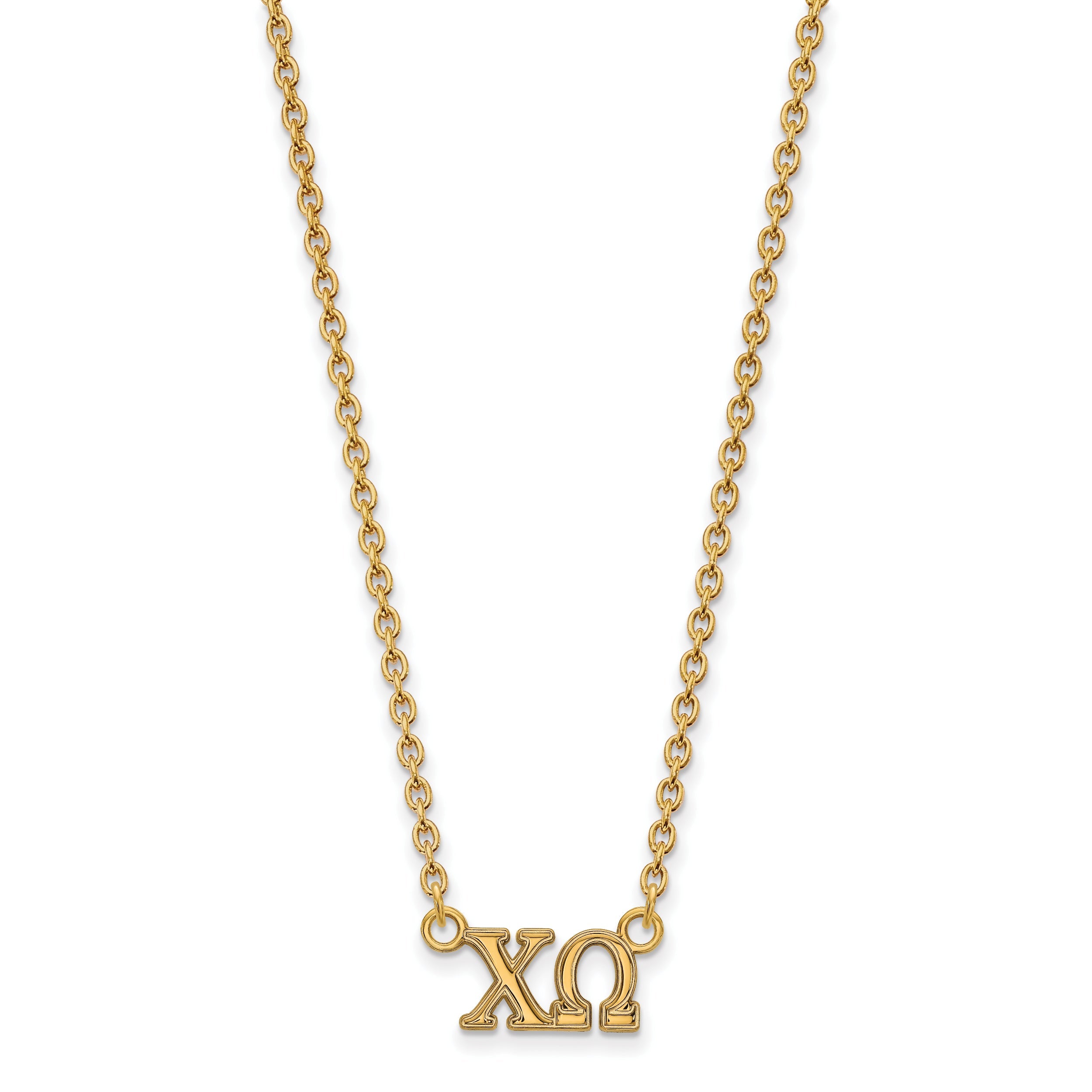 Gold Plated Sterling Silver Logoart Chi Omega Sorority Greek Letters Medium Pendant 18 Inch Necklace