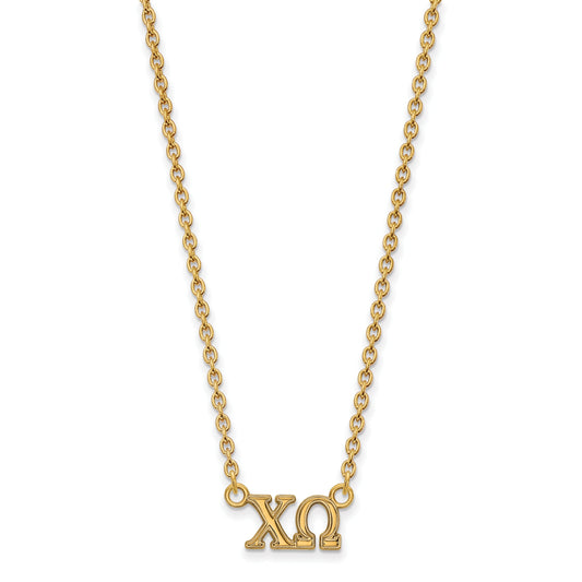 Gold Plated Sterling Silver Logoart Chi Omega Sorority Greek Letters Medium Pendant 18 Inch Necklace