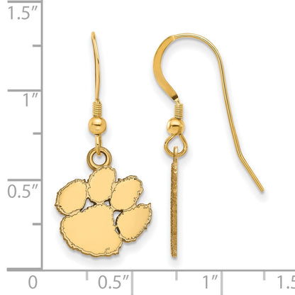 Gold Plated Sterling Silver Logoart Clemson University Tiger Paw Small Dangle Wire Earrings
