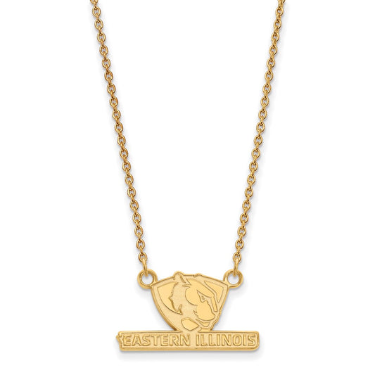 Gold Plated Sterling Silver Logoart Eastern Illinois University Small Pendant 18 Inch Necklace