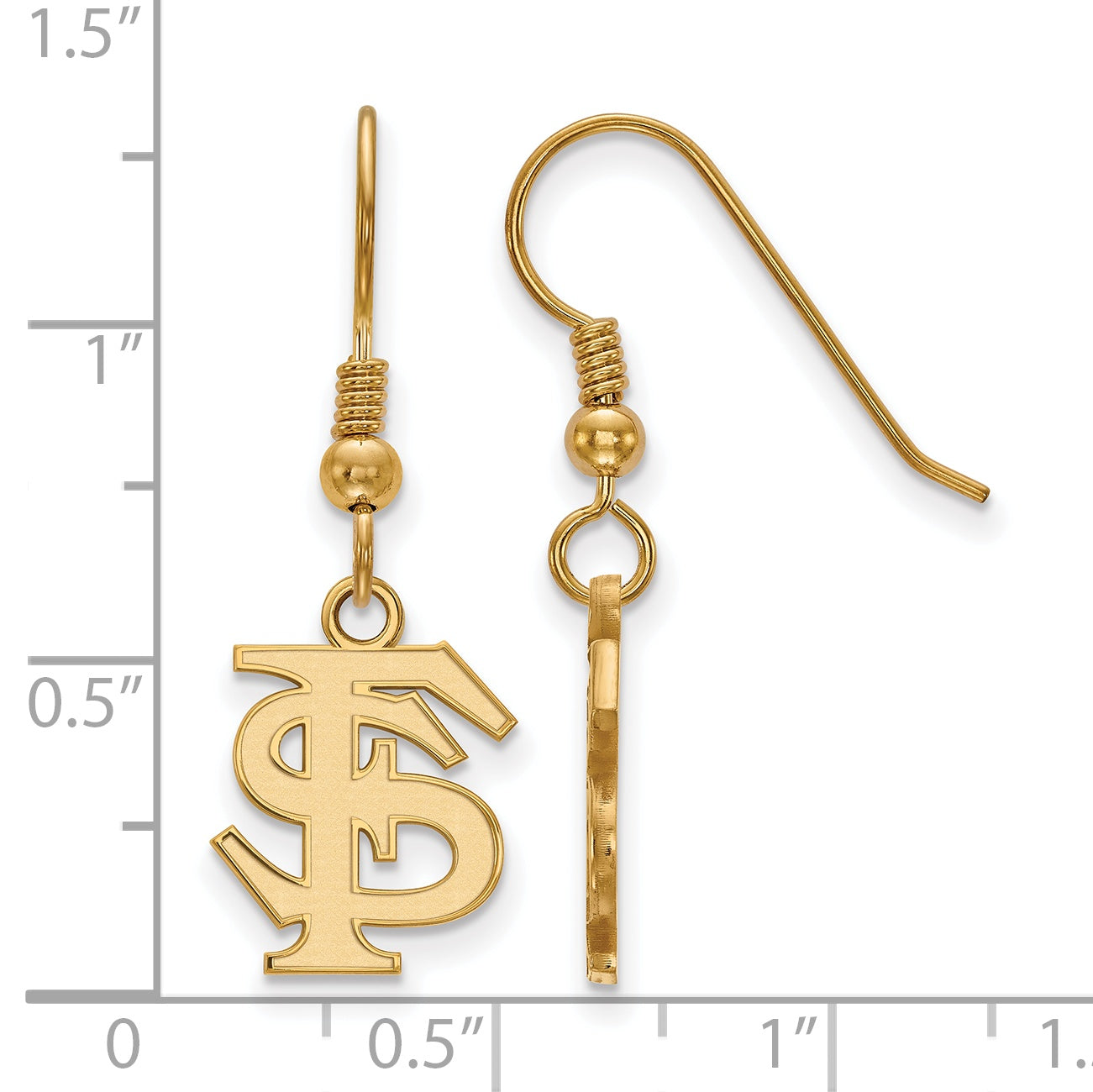 Gold Plated Sterling Silver Logoart Florida State University F S Small Dangle Wire Earrings