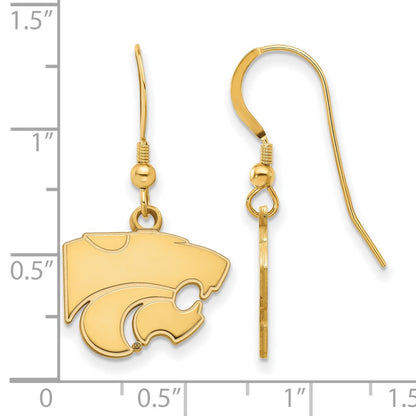 Gold Plated Sterling Silver Logoart Kansas State University Wildcat Small Dangle Wire Earrings