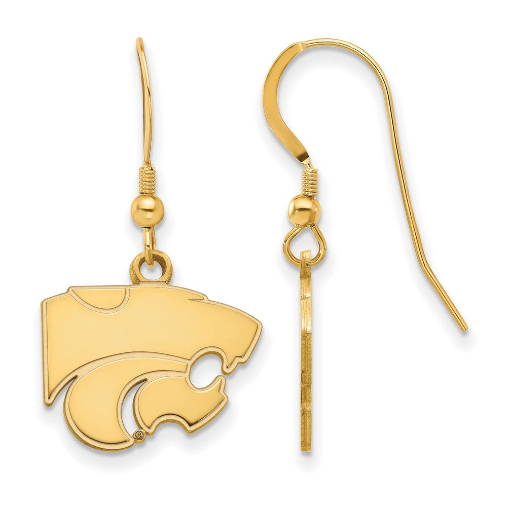 Gold Plated Sterling Silver Logoart Kansas State University Wildcat Small Dangle Wire Earrings