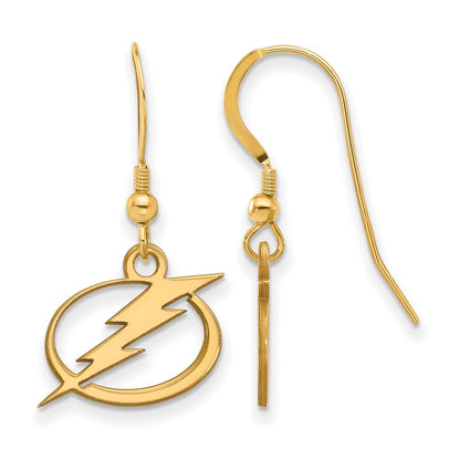 Gold Plated Sterling Silver Nhl Logoart Tampa Bay Lightning Small Dangle Wire Earrings