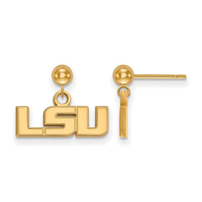 Gold Plated Sterling Silver Logoart Louisiana State University L S U Dangle Ball Post Earrings
