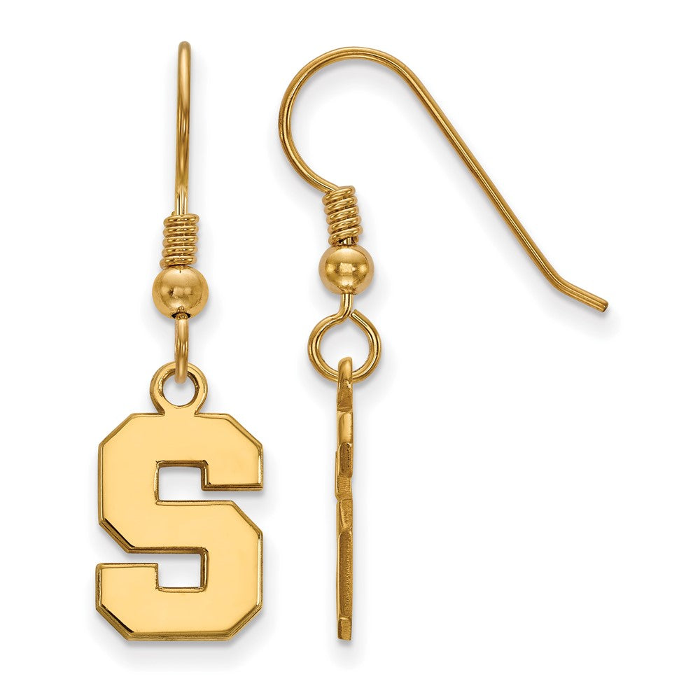 Gold Plated Sterling Silver Logoart Michigan State University Letter S Small Dangle Wire Earrings