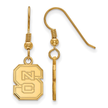 Gold Plated Sterling Silver Logoart North Carolina State University N C S Small Dangle Wire Earrings