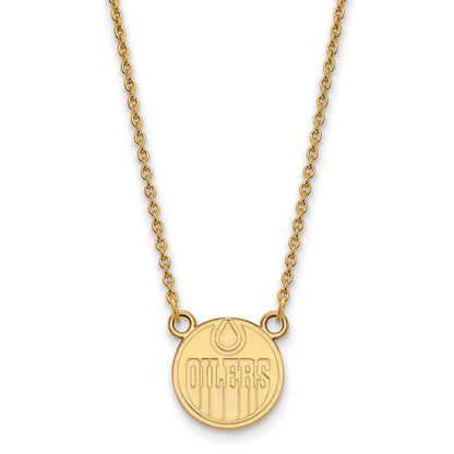 10K Yellow Gold Nhl Logoart Edmonton Oilers Small Pendant 18 Inch Necklace