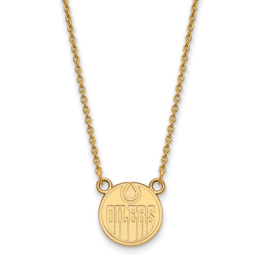 Gold Plated Sterling Silver Nhl Logoart Edmonton Oilers Small Pendant 18 Inch Necklace