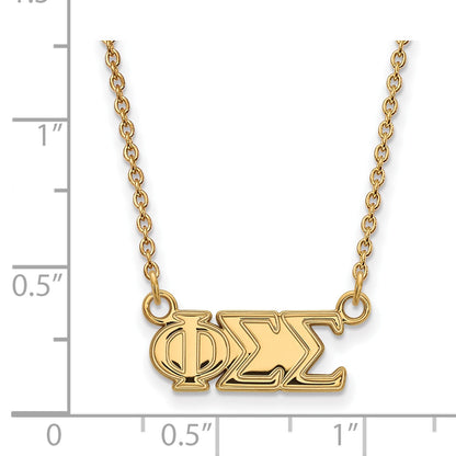 Gold Plated Sterling Silver Logoart Phi Sigma Sorority Greek Letters Medium Pendant 18 Inch Necklace