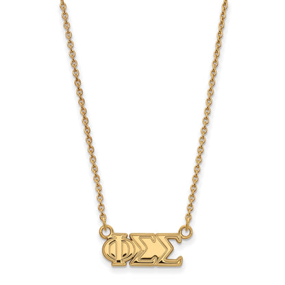 Gold Plated Sterling Silver Logoart Phi Sigma Sorority Greek Letters Medium Pendant 18 Inch Necklace