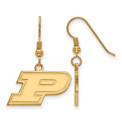 Gold Plated Sterling Silver Logoart Purdue University Letter P Small Dangle Wire Earrings