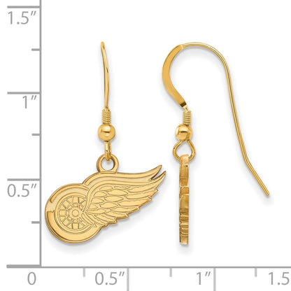 Gold Plated Sterling Silver Nhl Logoart Detroit Red Wings Small Dangle Wire Earrings