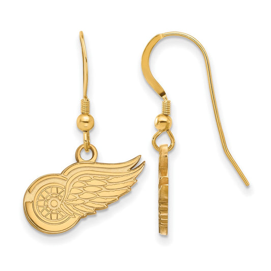 Gold Plated Sterling Silver Nhl Logoart Detroit Red Wings Small Dangle Wire Earrings