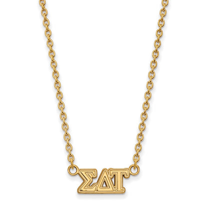 Gold Plated Sterling Silver Logoart Sigma Delta Tau Sorority Greek Letters Medium Pendant 18 Inch Necklace