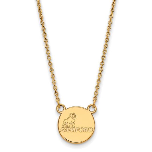 Gold Plated Sterling Silver Logoart Samford University Small Disc Pendant 18 Inch Necklace