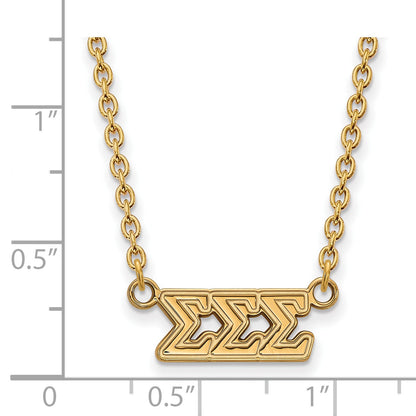 Gold Plated Sterling Silver Logoart Sigma Sorority Greek Letters Medium Pendant 18 Inch Necklace