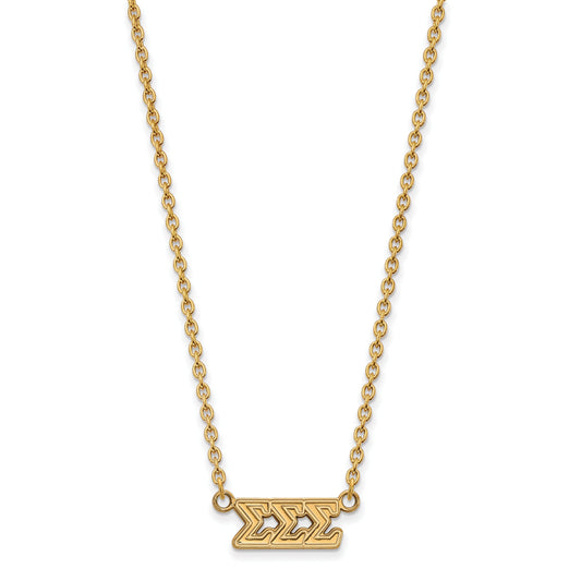 Gold Plated Sterling Silver Logoart Sigma Sorority Greek Letters Medium Pendant 18 Inch Necklace