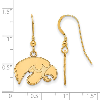 Gold Plated Sterling Silver Logoart University Of Iowa Hawk Small Dangle Wire Earrings