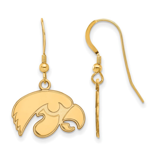 Gold Plated Sterling Silver Logoart University Of Iowa Hawk Small Dangle Wire Earrings