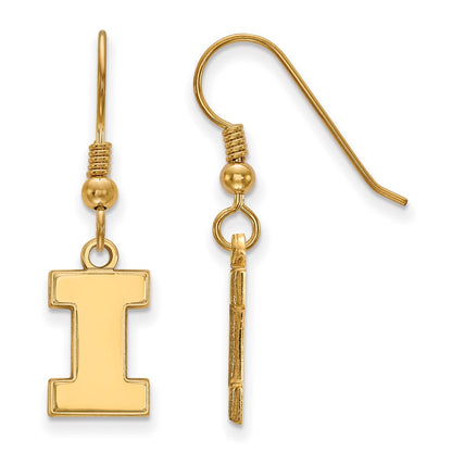 Gold Plated Sterling Silver Logoart University Of Illinois Letter I Small Dangle Wire Earrings