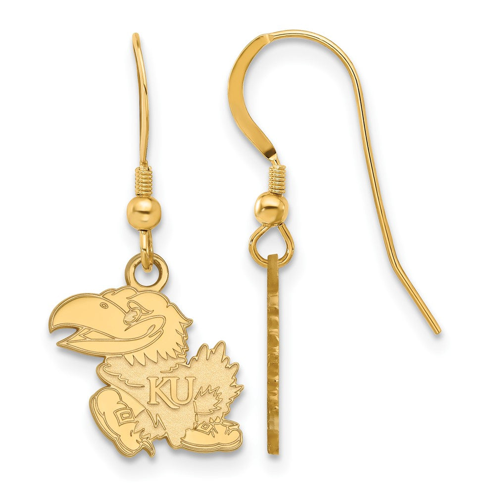 Gold Plated Sterling Silver Logoart University Of Kansas Jayhawk Small Dangle Wire Earrings