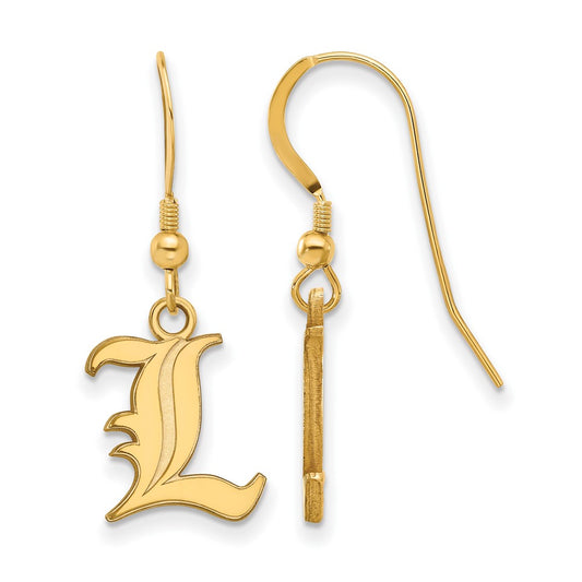 Gold Plated Sterling Silver Logoart University Of Louisville Letter L Small Dangle Wire Earrings