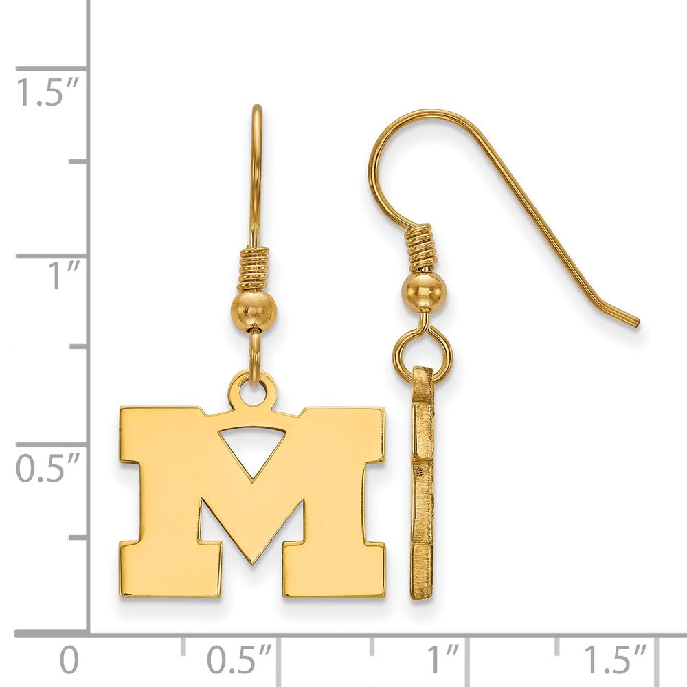 Gold Plated Sterling Silver Logoart University Of Michigan Letter M Small Dangle Wire Earrings