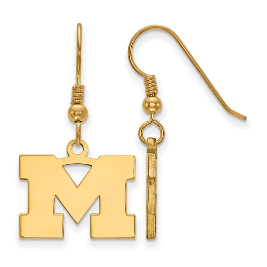 Gold Plated Sterling Silver Logoart University Of Michigan Letter M Small Dangle Wire Earrings