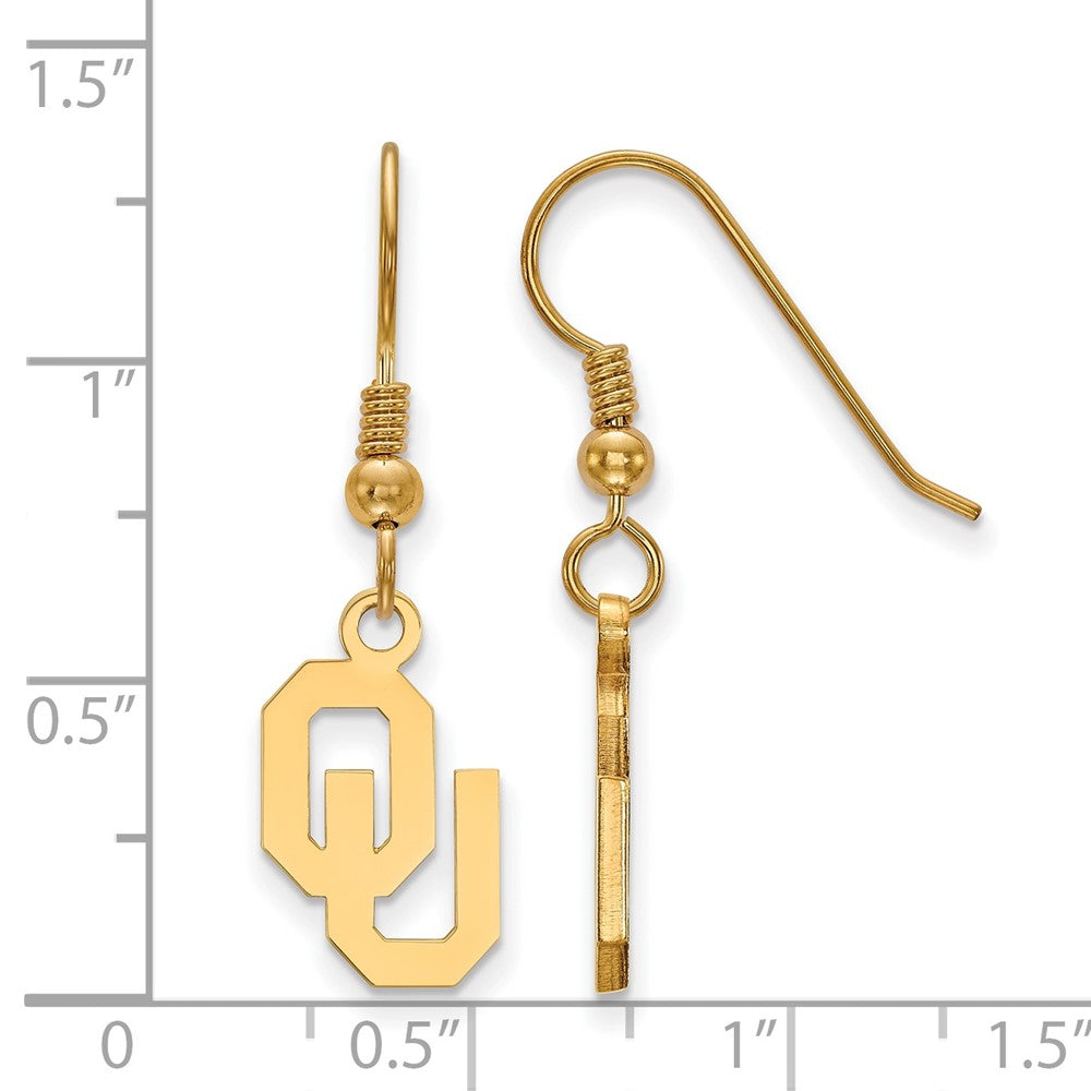 Gold Plated Sterling Silver Logoart University Of Oklahoma O U Small Dangle Wire Earrings