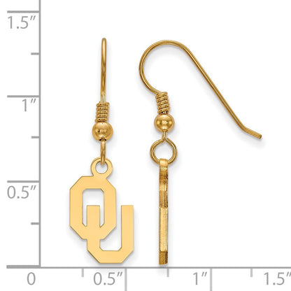 Gold Plated Sterling Silver Logoart University Of Oklahoma O U Small Dangle Wire Earrings