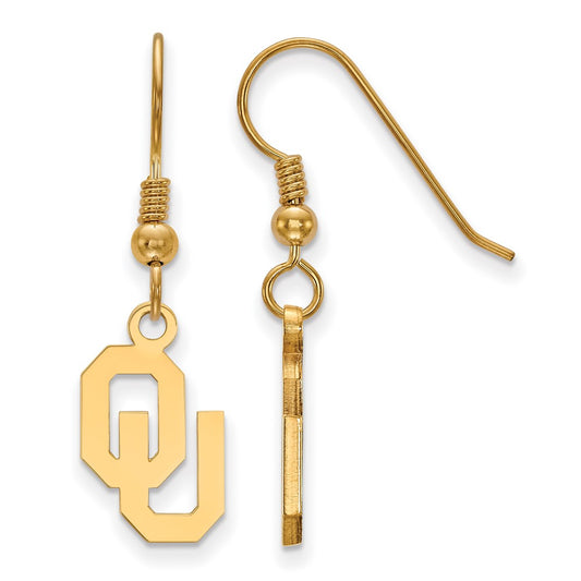 Gold Plated Sterling Silver Logoart University Of Oklahoma O U Small Dangle Wire Earrings