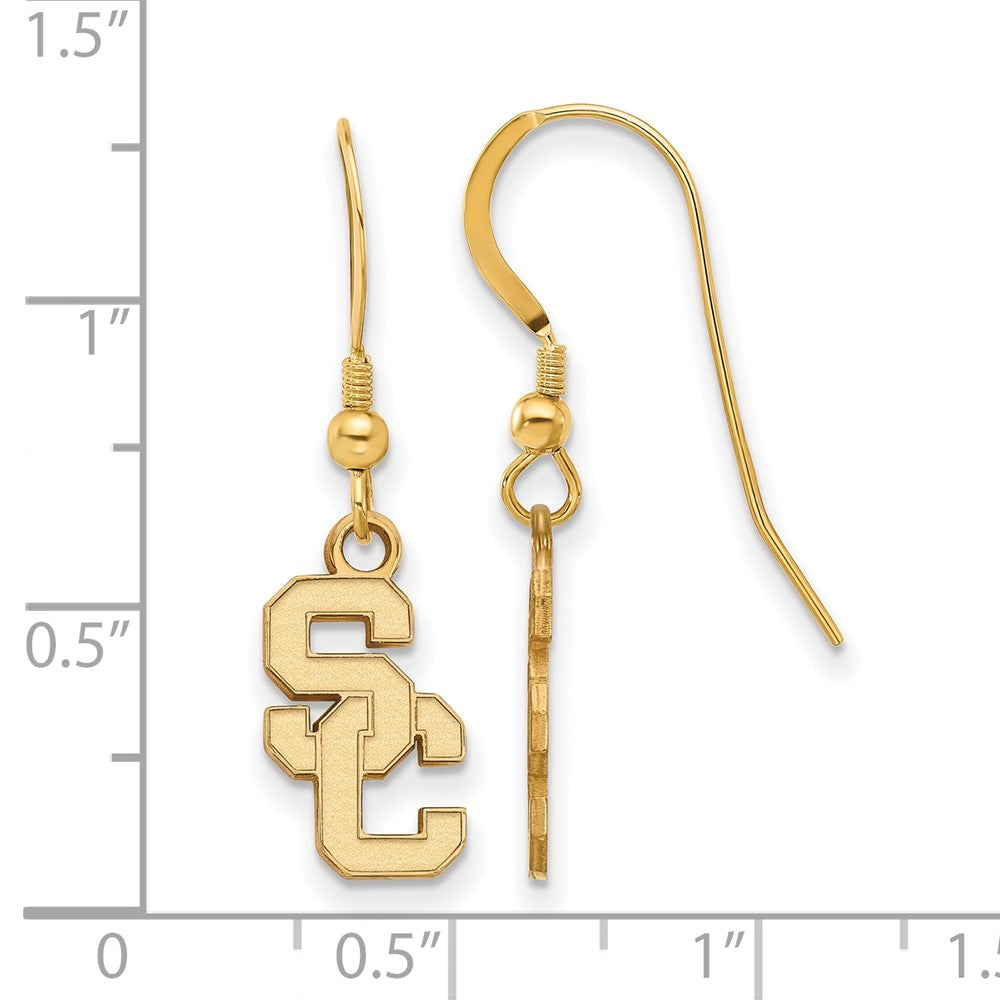 Gold Plated Sterling Silver University Of Southern California S C Small Dangle Wire Earrings