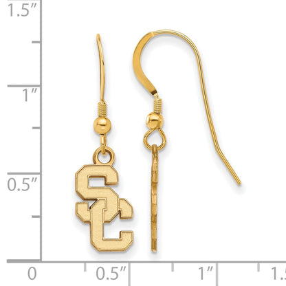 Gold Plated Sterling Silver University Of Southern California S C Small Dangle Wire Earrings