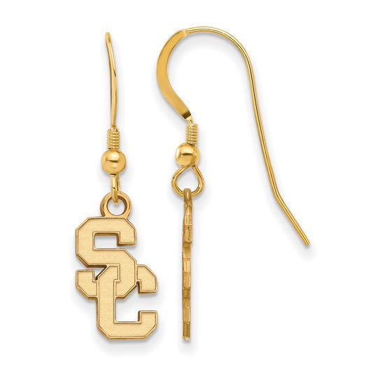 Gold Plated Sterling Silver University Of Southern California S C Small Dangle Wire Earrings