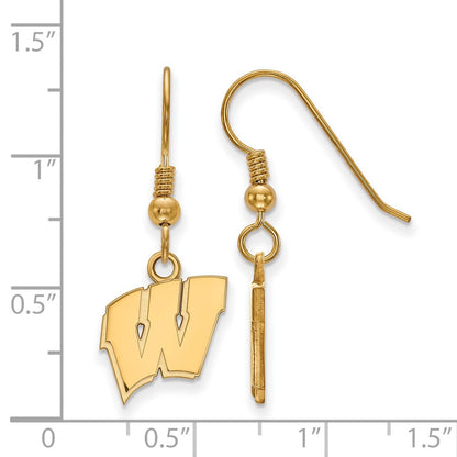 Gold Plated Sterling Silver Logoart University Of Wisconsin Letter W Small Dangle Wire Earrings