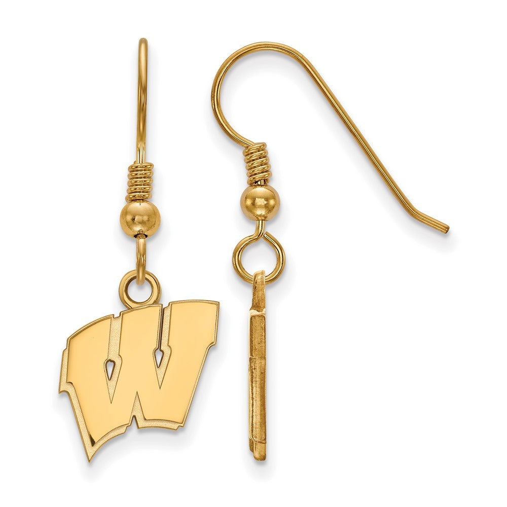Gold Plated Sterling Silver Logoart University Of Wisconsin Letter W Small Dangle Wire Earrings