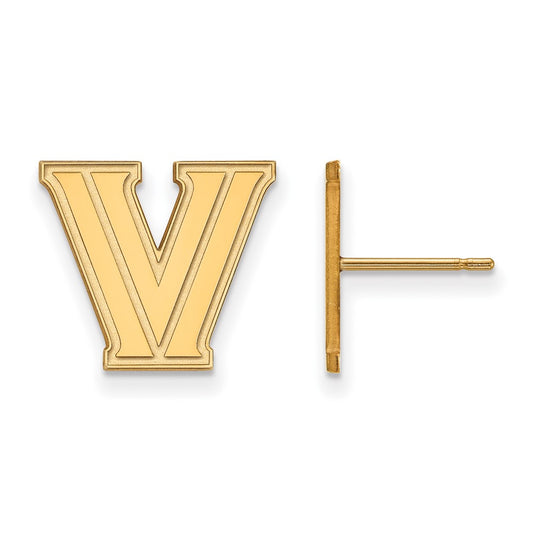 Gold Plated Sterling Silver Logoart Villanova University Letter V Small Post Earrings