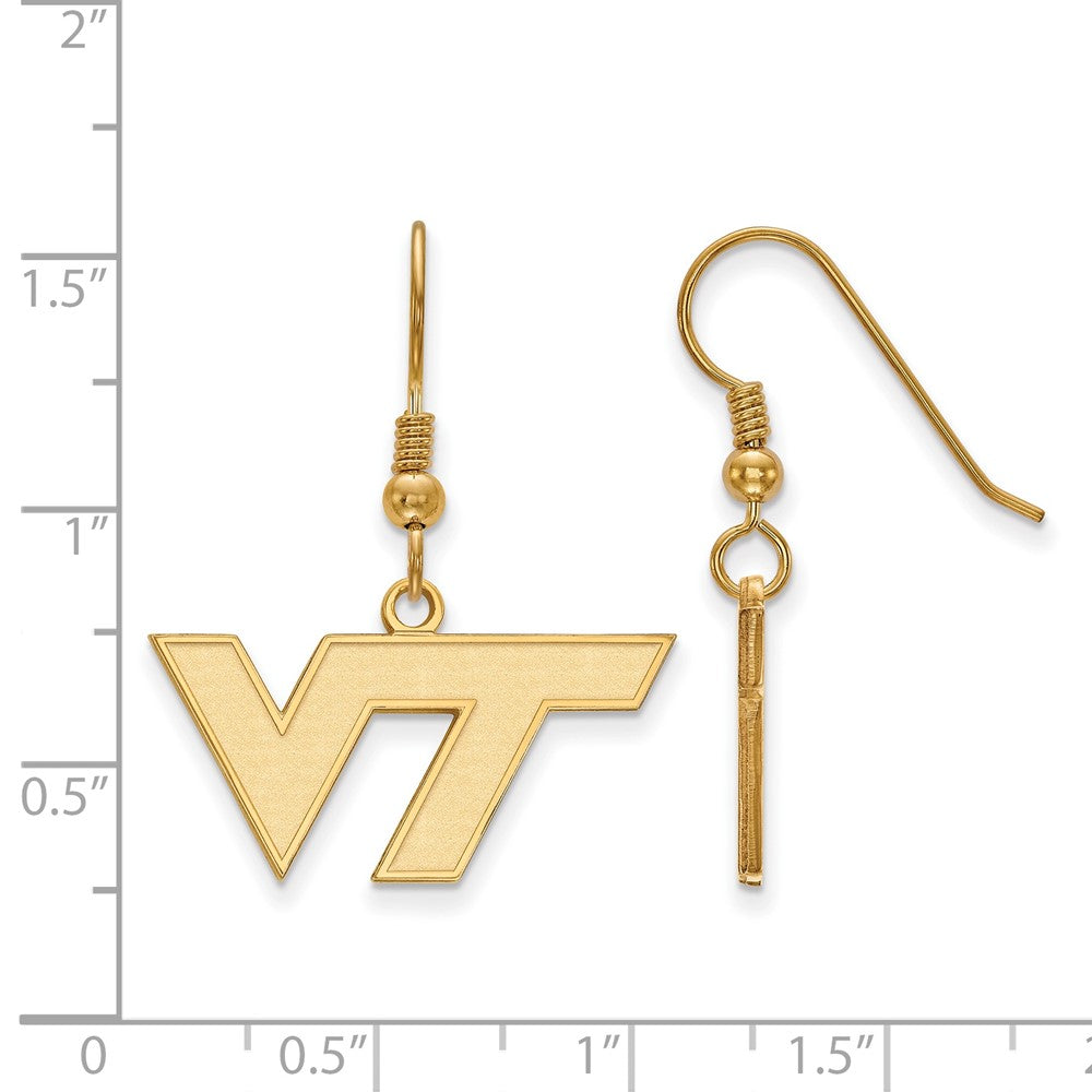 Gold Plated Sterling Silver Logoart Virginia Tech V T Small Dangle Wire Earrings