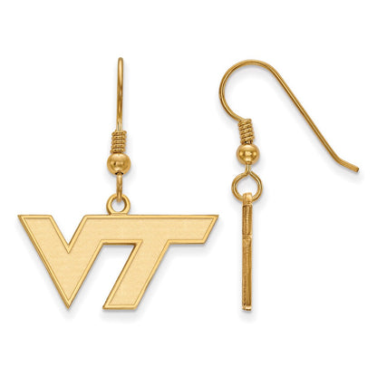 Gold Plated Sterling Silver Logoart Virginia Tech V T Small Dangle Wire Earrings