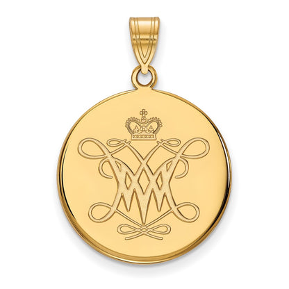 Gold Plated Sterling Silver Logoart College Of William And Mary Large Disc Pendant