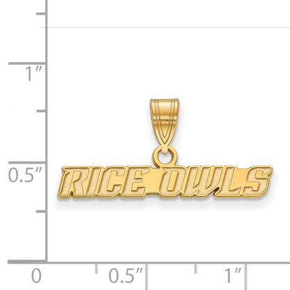 Gold Plated Sterling Silver Logoart Rice University Owls Medium Pendant