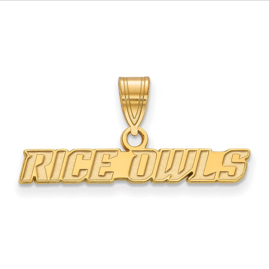 Gold Plated Sterling Silver Logoart Rice University Owls Medium Pendant
