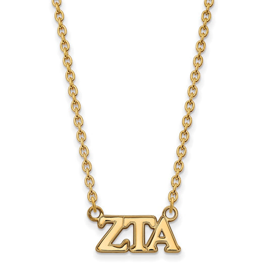 Gold Plated Sterling Silver Logoart Zeta Tau Alpha Sorority Greek Letters Medium Pendant 18 Inch Necklace