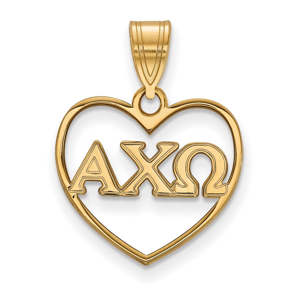 Gold Plated Sterling Silver Logoart Alpha Chi Omega Sorority Greek Letters Heart Pendant