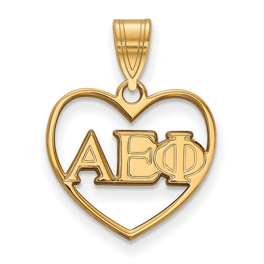 Gold Plated Sterling Silver Logoart Alpha Epsilon Phi Sorority Greek Letters Heart Pendant