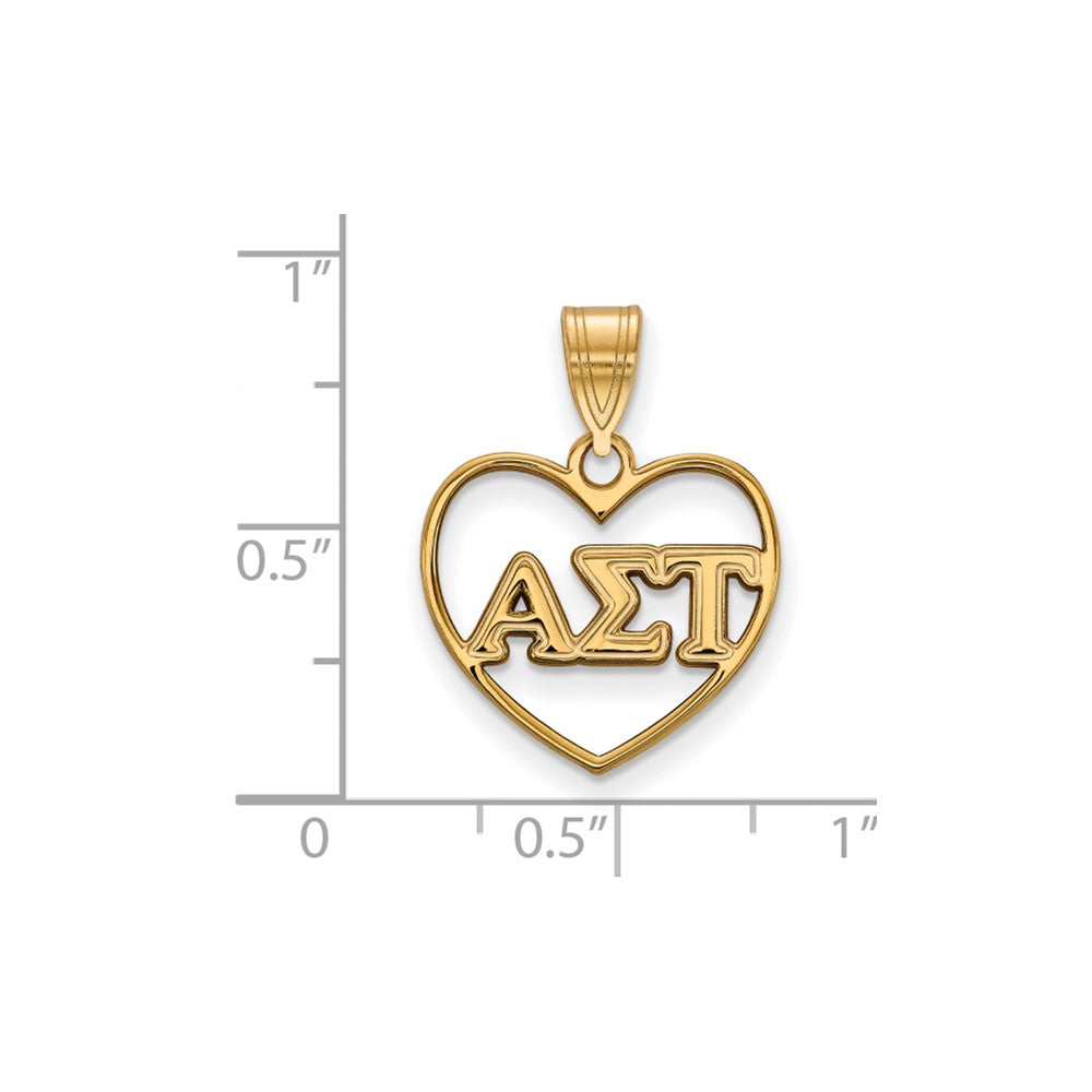 Gold Plated Sterling Silver Logoart Alpha Sigma Tau Sorority Greek Letters Heart Pendant