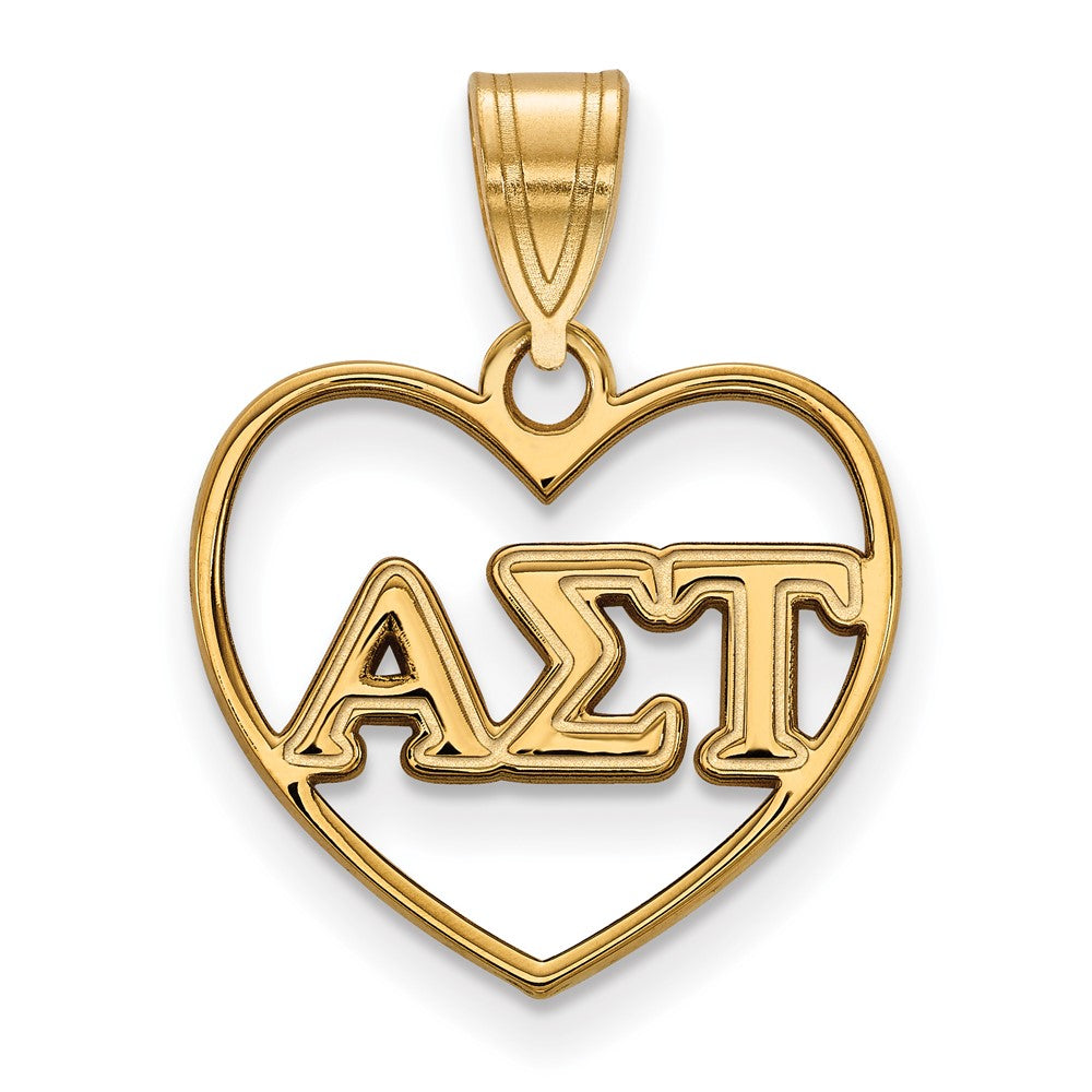 Gold Plated Sterling Silver Logoart Alpha Sigma Tau Sorority Greek Letters Heart Pendant