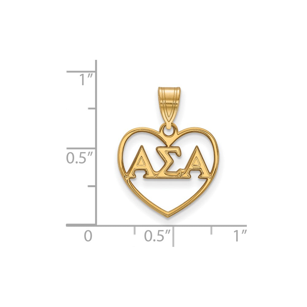 Gold Plated Sterling Silver Logoart Alpha Sigma Sorority Greek Letters Heart Pendant