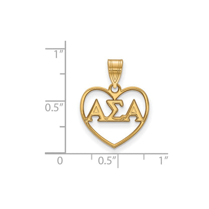 Gold Plated Sterling Silver Logoart Alpha Sigma Sorority Greek Letters Heart Pendant